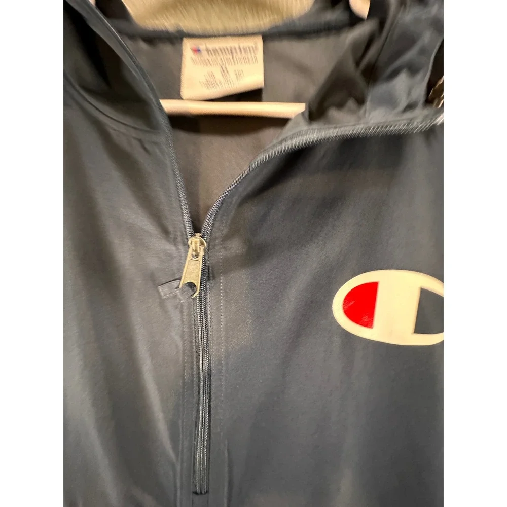 Champion Mens Packable Anorak Windbreaker Jacket Navy Blue Pullover Big C Logo